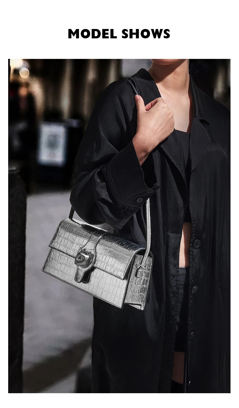 BAFELLI 2025 NEW WOMEN'S LUXURY BAGS CAT BRAND FASHION HANDBAG SILVER LEATHER CLUTCH STYLISH EVENING CASUAL PURSE HIGH QUALITY