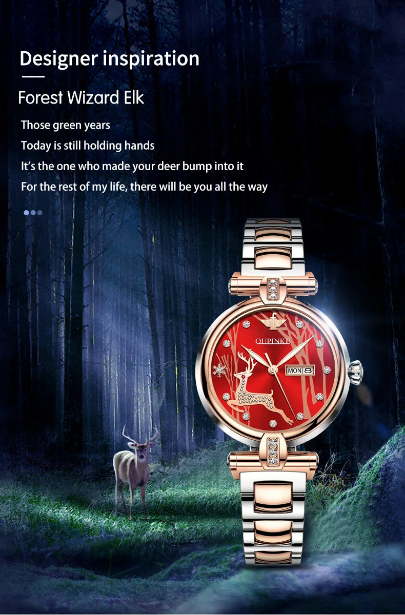 OUPINKE 3180 Luxury Brand Women Watch Original Automatic Mechanical Watch Calendar Elegant Women Dress Bracelet Watch Gift Box