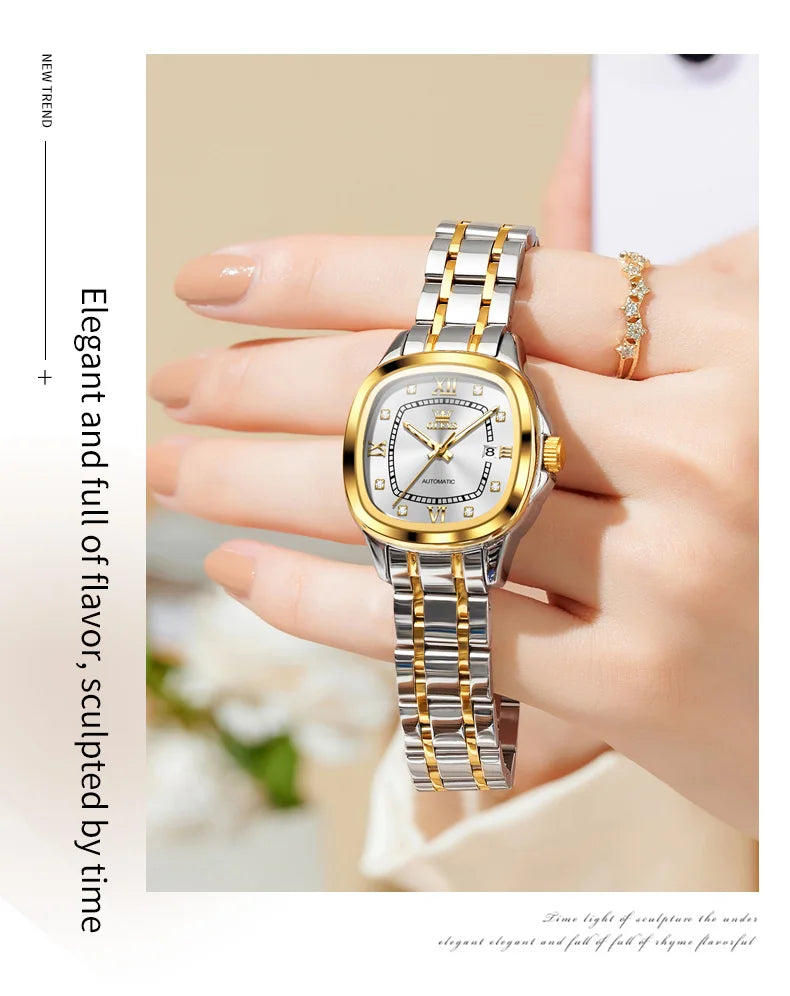 OLEVS 9810 Ladies Watch Luxury Automatic Mechanical Watch Waterproof Luminous Date Watch For Women Bracelet Set Original Reloj