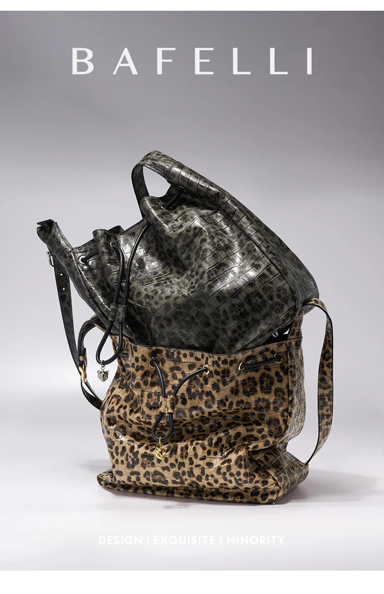 BAFELLI WOMEN'S NEW BAGS LUXURY FASHION LEATHER HANDBAGS 2025 HIGH QUALITY DESIGNER BRAND CAPACITY LADIES SHOULDER LEOPARD PRINT
