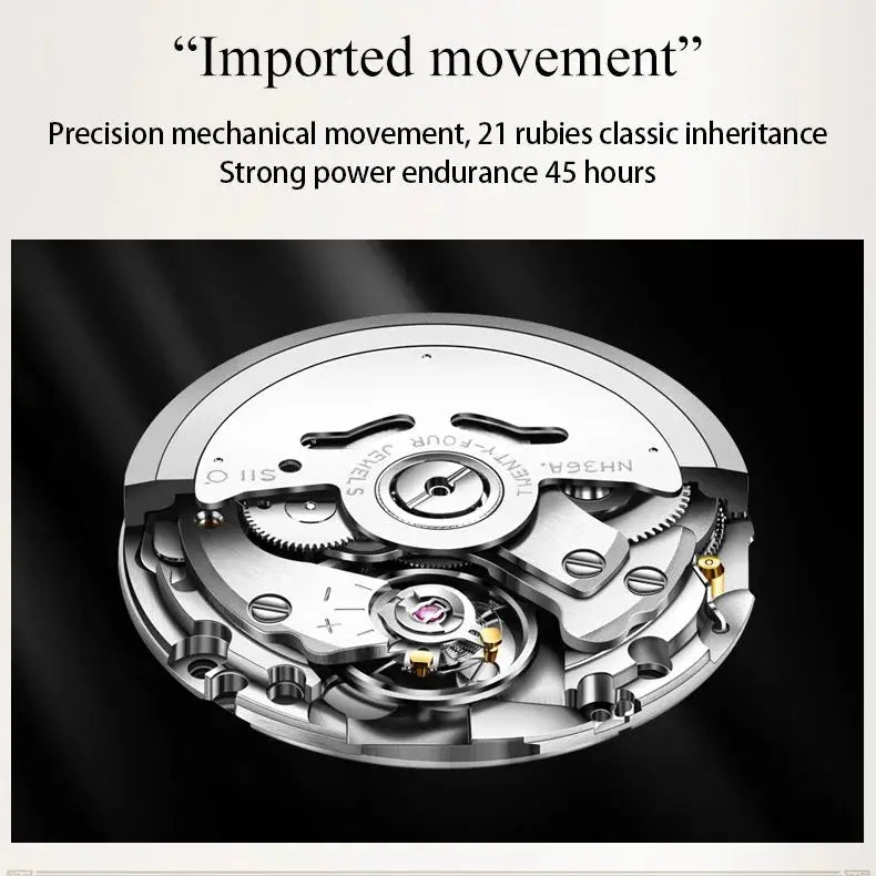 OUPINKE 3172 Fashion Simple Women Watch Gold Luxury Automatic Movement Mechanical Watch Business Calendar Elegant Women Watch