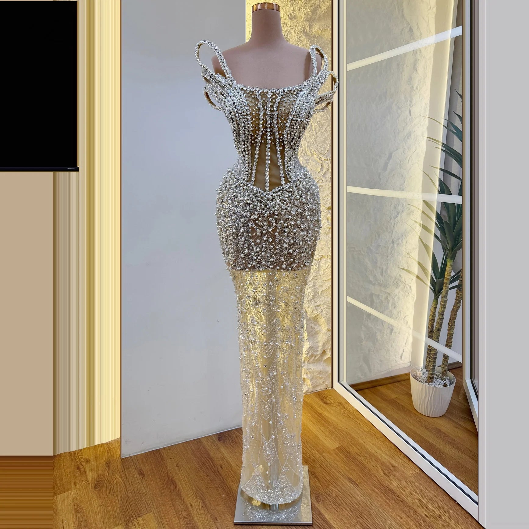 Luxury Celebrity Evening Dress Pink Bow Crystal Tulle Dress Train Strapless Mermaid Evening Dress Evening Dress Customizable