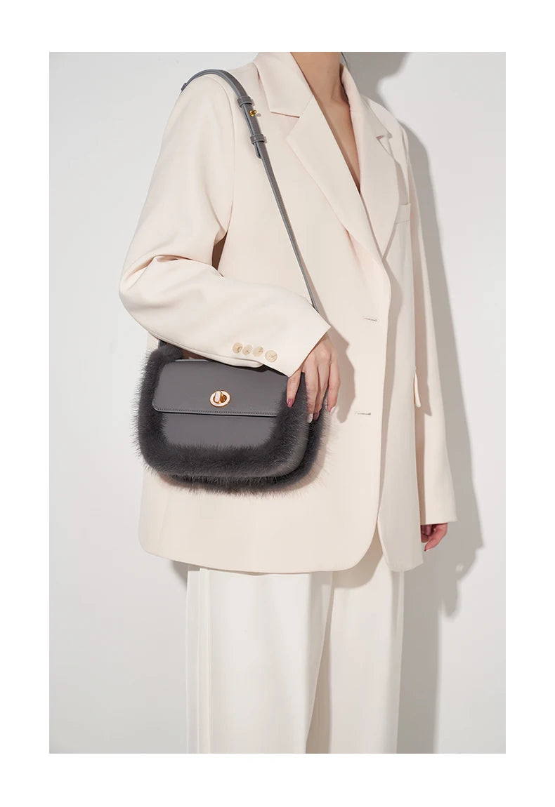 BAFELLI 2025 NEW WOMEN'S BAGS FASHION TRENDING FUR GENUINE LEATHER LUXURY BRAND ORIGINAL DESIGNER CROSSBODY SHOULDER PURSE