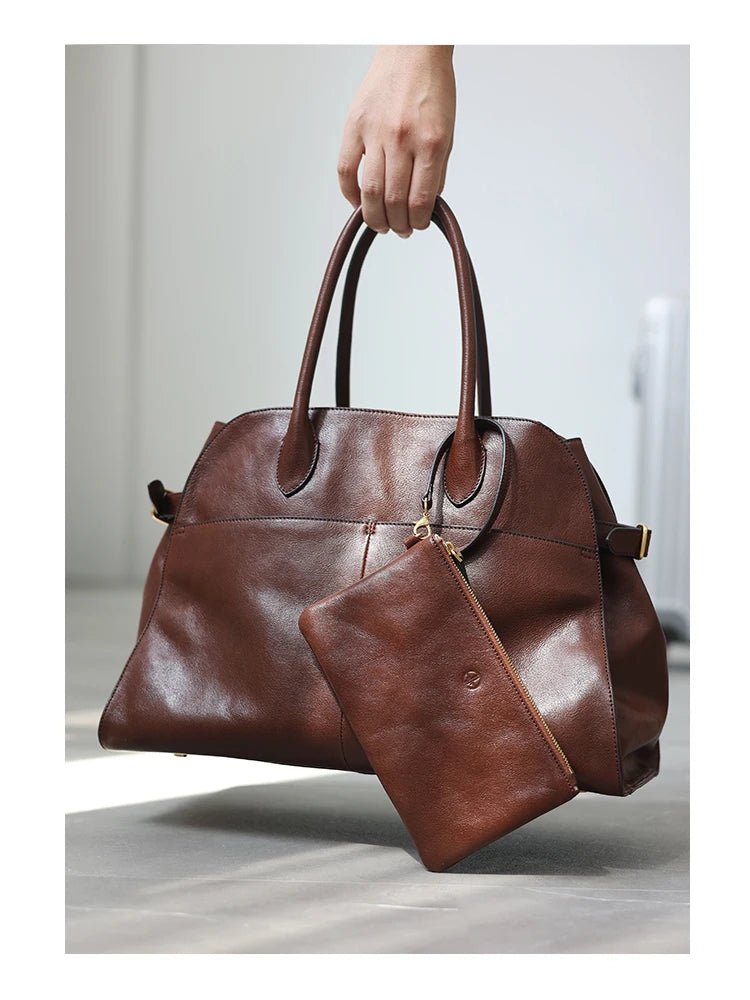 Women's Genuine Leather Large Capacity Tote Bag Female Retro Luxury Briefcase Vintage Cowhide Shoulder Handbag
