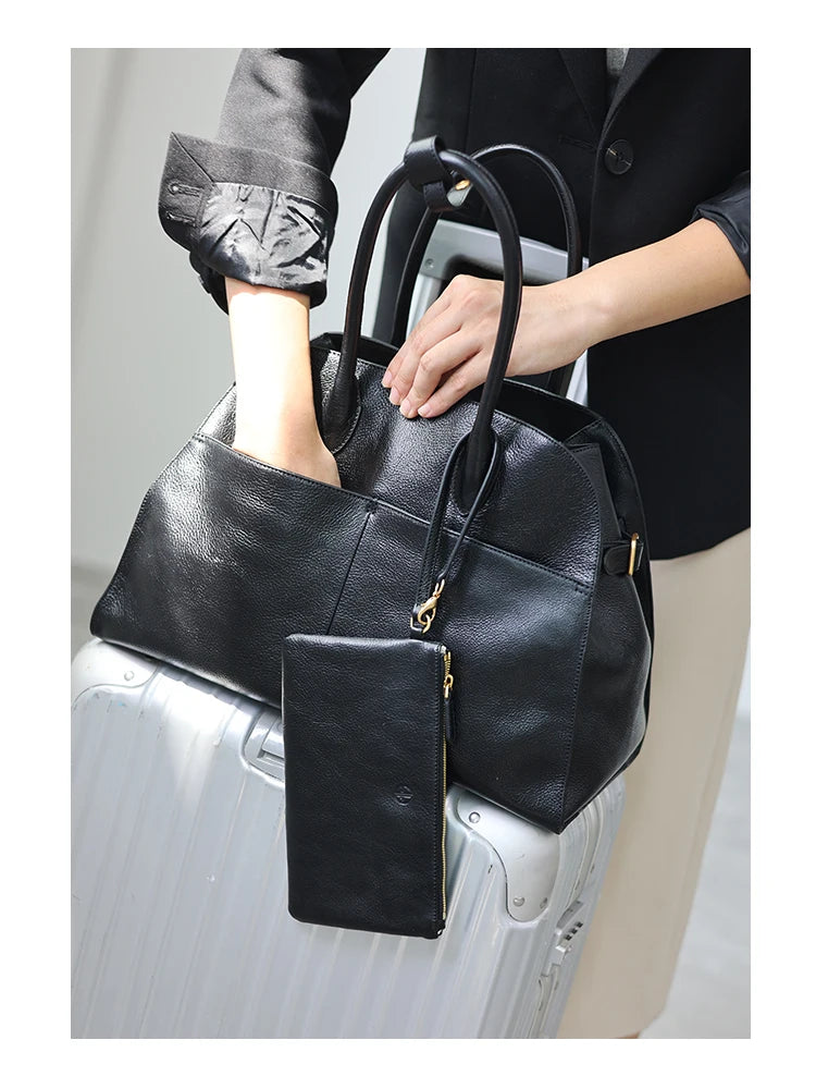 Women's Genuine Leather Large Capacity Tote Bag Female Retro Luxury Briefcase Vintage Cowhide Shoulder Handbag