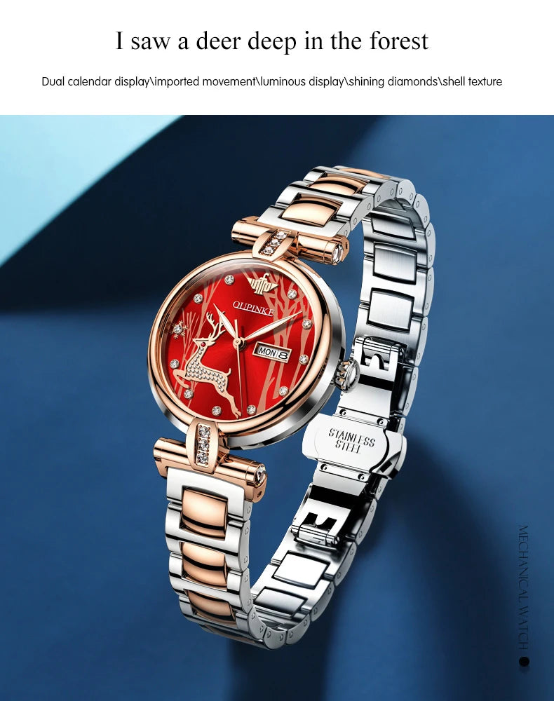 OUPINKE 3180 Luxury Brand Women Watch Original Automatic Mechanical Watch Calendar Elegant Women Dress Bracelet Watch Gift Box