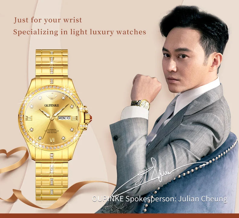 OUPINKE 3195 Japan Imported Automatic Movement Mechanical Watch for Women Diamond Ladies Watch Waterproof Dual Calendar Watch