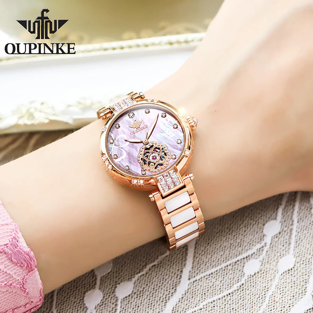 OUPINKE 3183 Women Watch Top Luxury Brand Automatic Mechanical Tungsten Steel Watchstrap Waterproof Gift Box Watches For Women