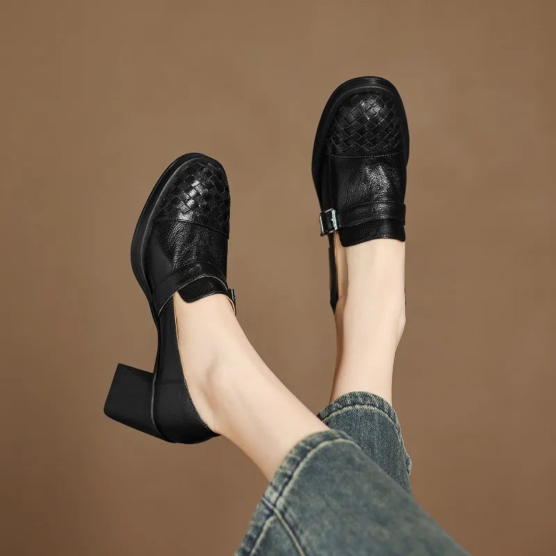 Women Genuine Leather Pumps Solid Color Fashion Simple Elegant All Season Daily Wear High Heels ≥5cm