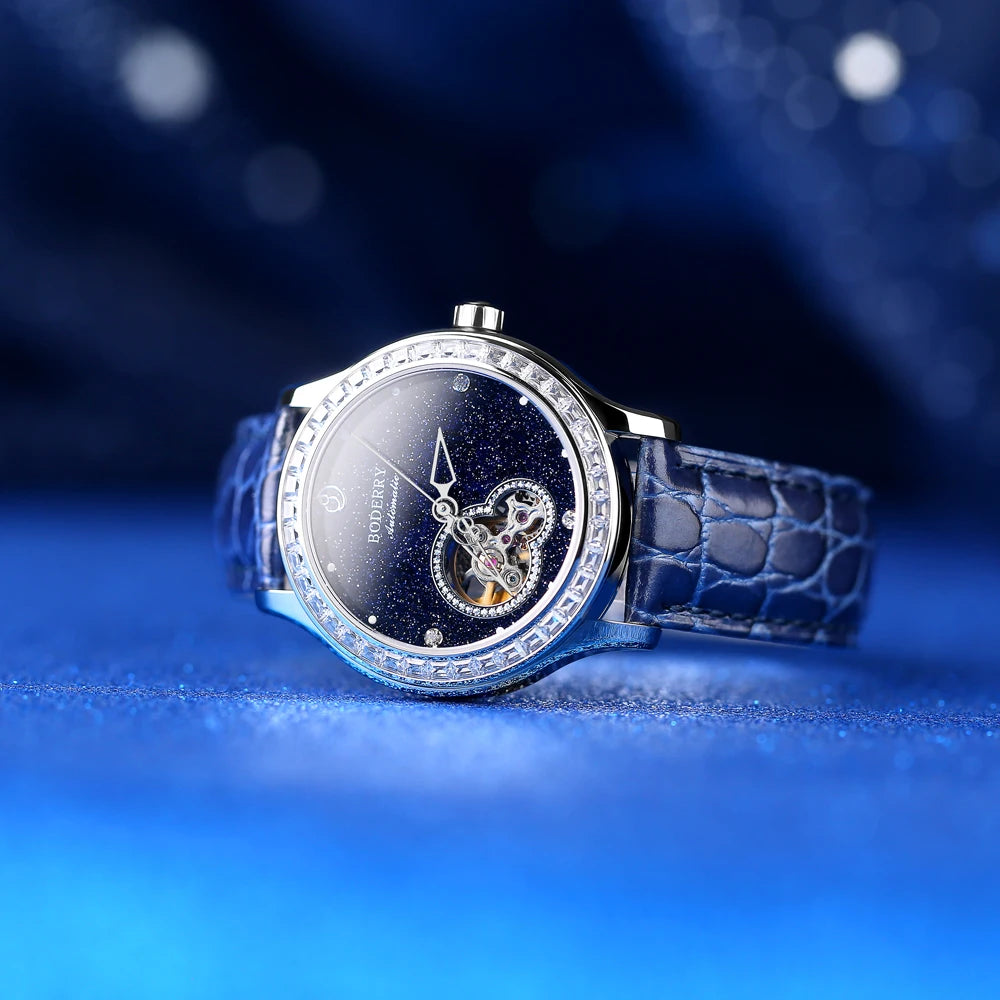 Boderry Luxury Watch Women Automatic Seagull ST1 Diamond Skeleton Sapphire Crystal Glass Female Waterproof Wristwatch Marry Gift