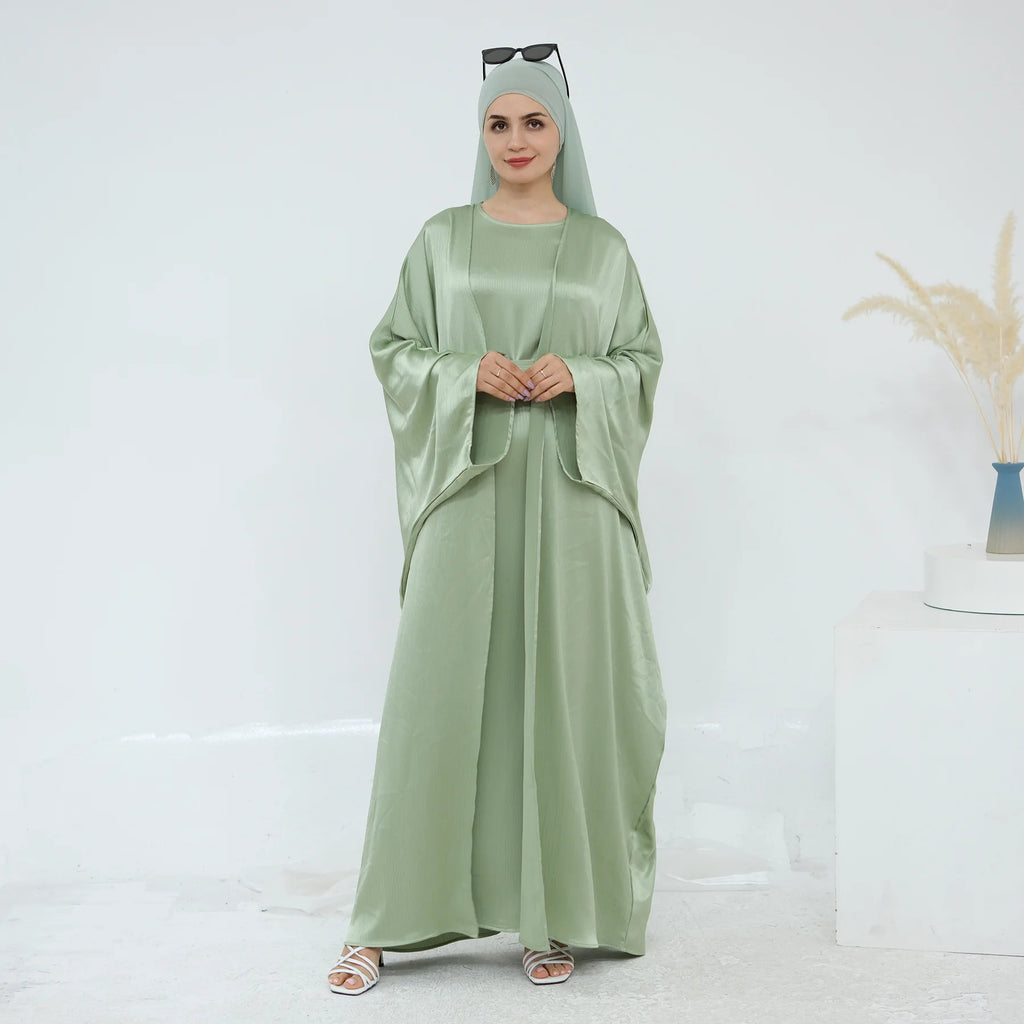 Ramadan Muslim Women 2 Piece Set Party Dresses Abaya Eid Jalabiya Sashes Morocco Dubai Kaftan Cardigan Robe Kimono Kebaya Caftan