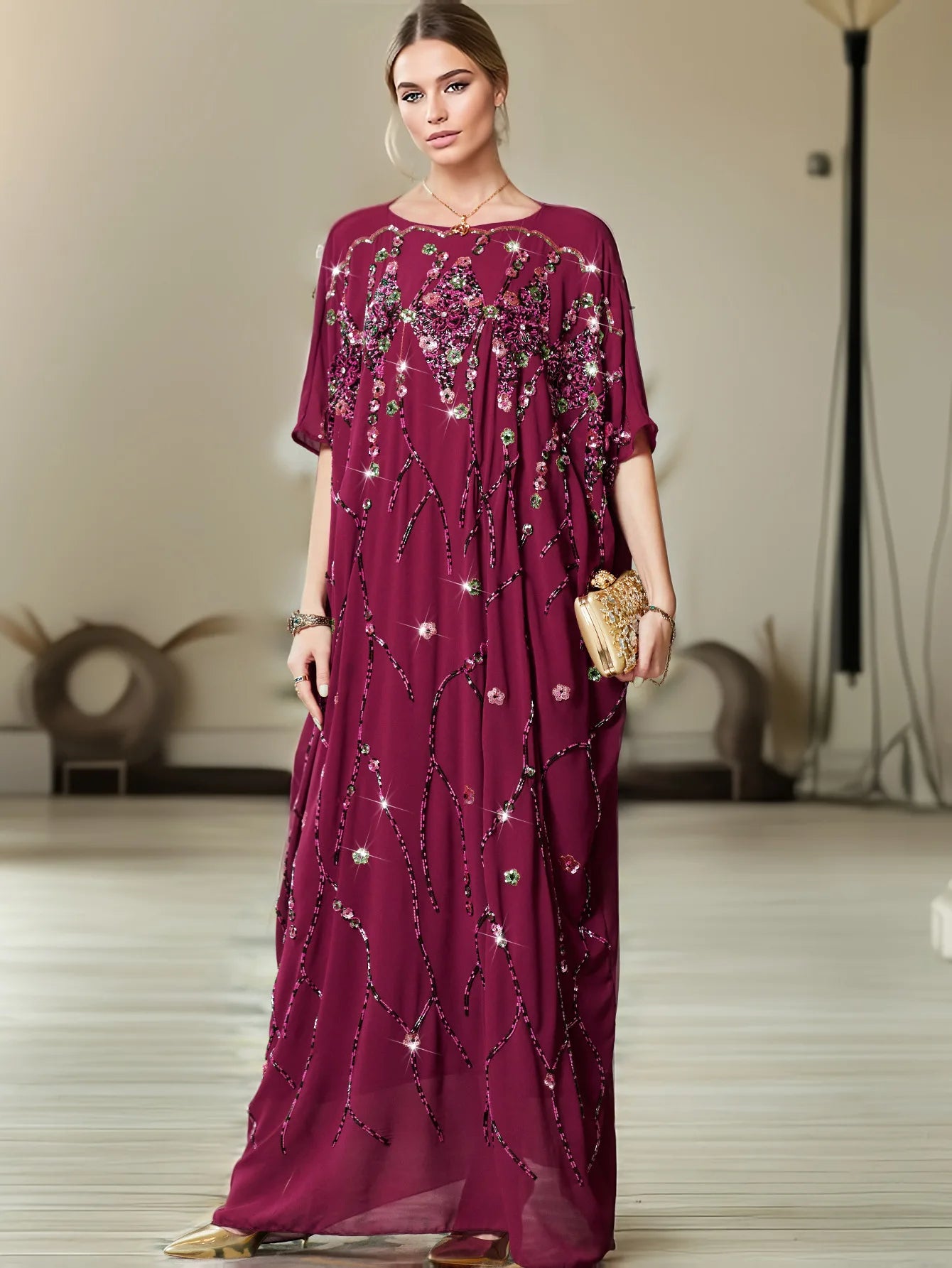 2025 Summer Eid Djellaba Morocco Sequins Embroidery Abayas Short Sleeve Dresses Jalabiya Dubai Turkey Kaftan Women Muslim Robes