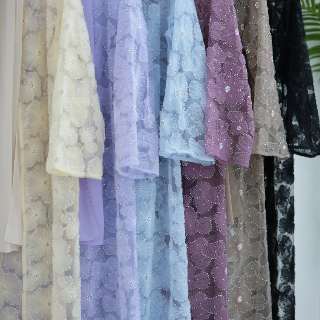 Luxury Dubai Lace Beads Cardigan Muslim Sets Women Hijab Abaya Kimono Jalabiya Ramadan Turkey Kaftan Robe Islam Clothing Caftan