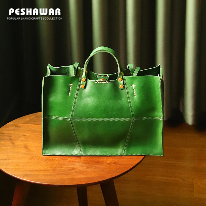 Genuine Leather Women's Handbags Cowhide Large Capacity Lady Tote Bag Niche Retro Commuter Portable Shoulder Bags 2025 New