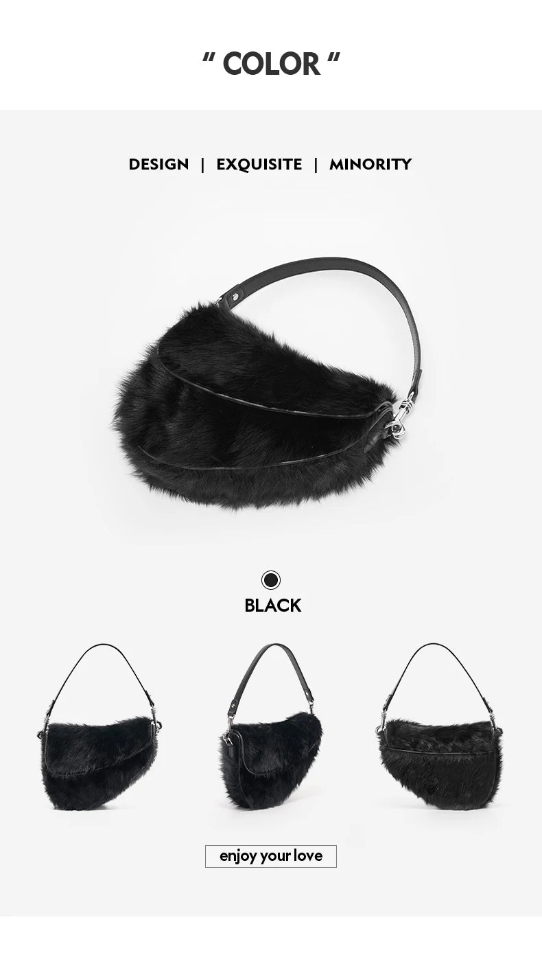 BAFELLI 2025 NEW WOMEN'S HANDBAG TREND GENUINE LEATHER FASHION STYLE WINTER SADDLE FUR BAGS LUXURY BRAND DESIGNER SHOULDER PURSE