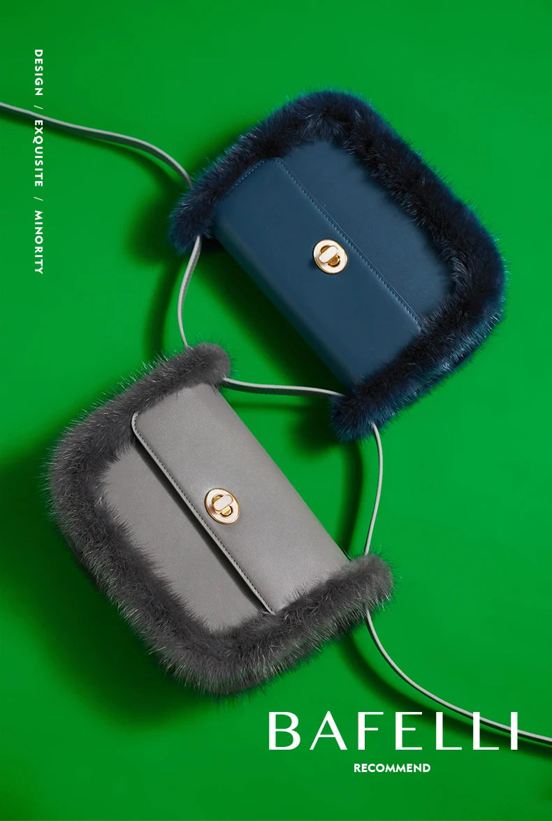 BAFELLI 2025 NEW WOMEN'S BAGS FASHION TRENDING FUR GENUINE LEATHER LUXURY BRAND ORIGINAL DESIGNER CROSSBODY SHOULDER PURSE