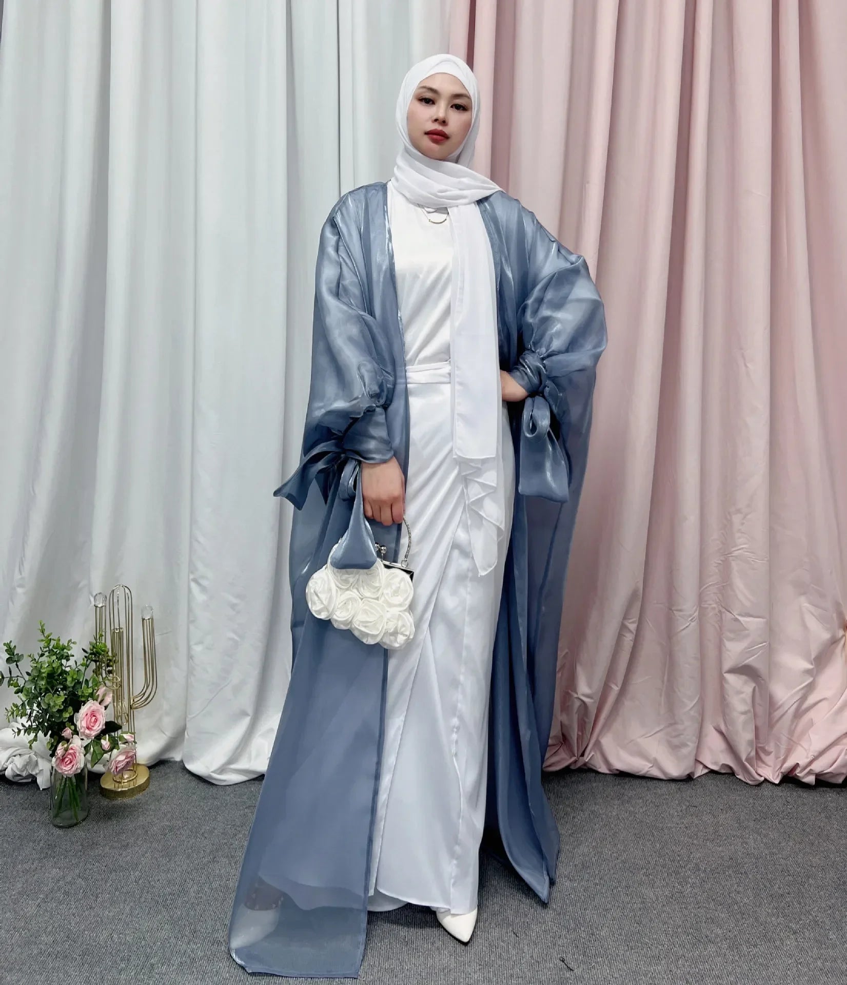 2025 Eid Abaya Dubai Puff Sleeves Muslim Dress Silky Turkey Kaftans for WomenRobe Kimono Islam Abayas Femme Musulmane African