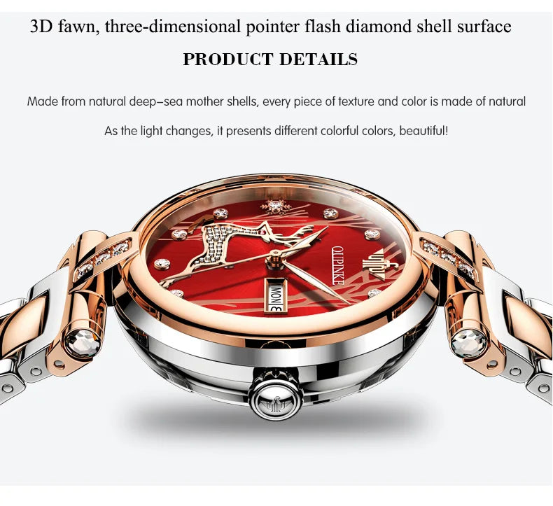 OUPINKE 3180 Luxury Brand Women Watch Original Automatic Mechanical Watch Calendar Elegant Women Dress Bracelet Watch Gift Box