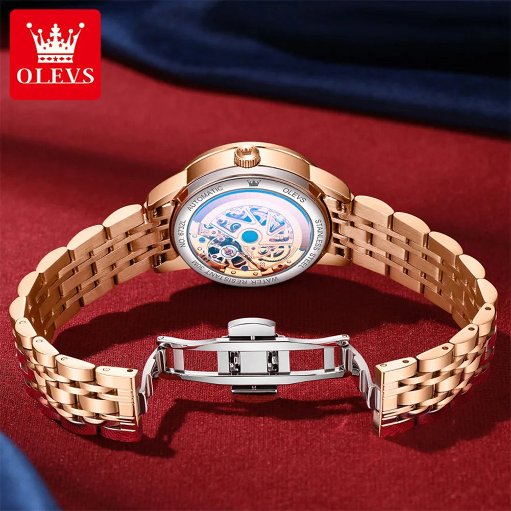 OLEVS 6732 Women Watches Luxury FashionAutomatic Mechanical Watch Stainless Steel Waterproof Watches For Women Gifts Box New