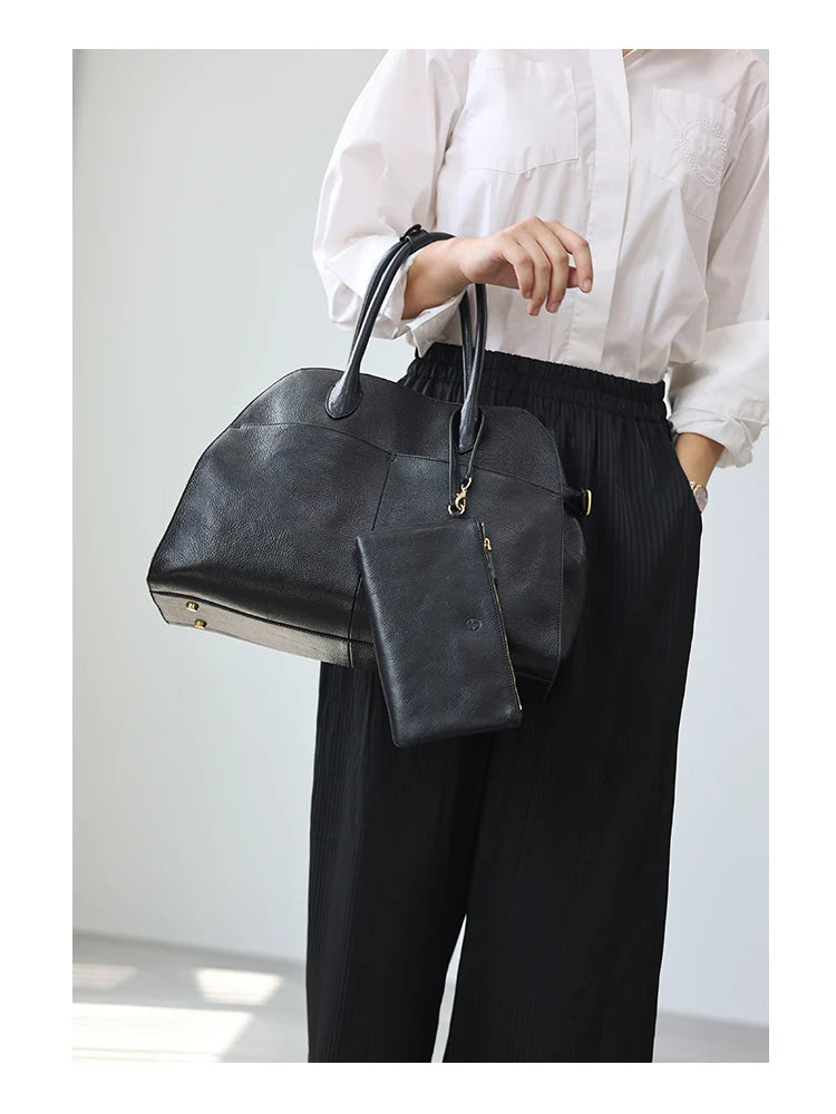 Women's Genuine Leather Large Capacity Tote Bag Female Retro Luxury Briefcase Vintage Cowhide Shoulder Handbag