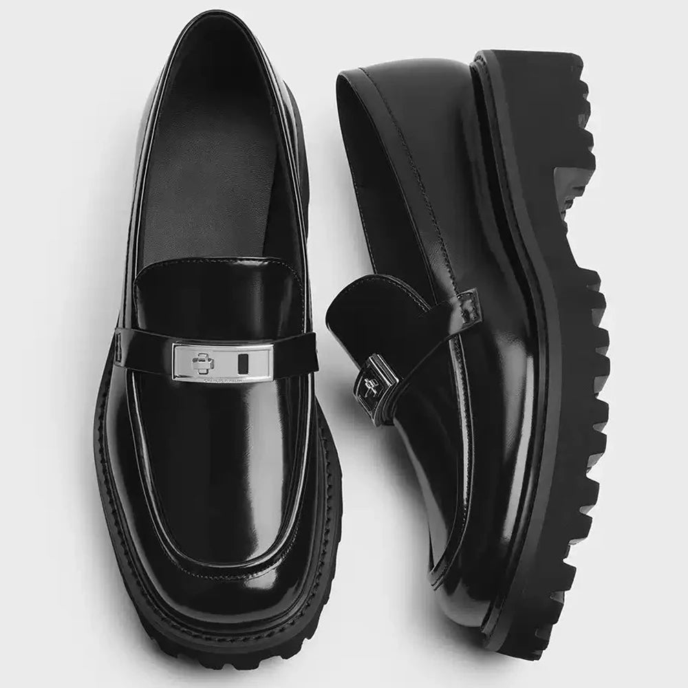 FWRD Women's Retro Chunky-Heel Metal-Buckle Patent Leather Loafers, Comfortable Shoes for Daily & Office Wear #FWRD000242
