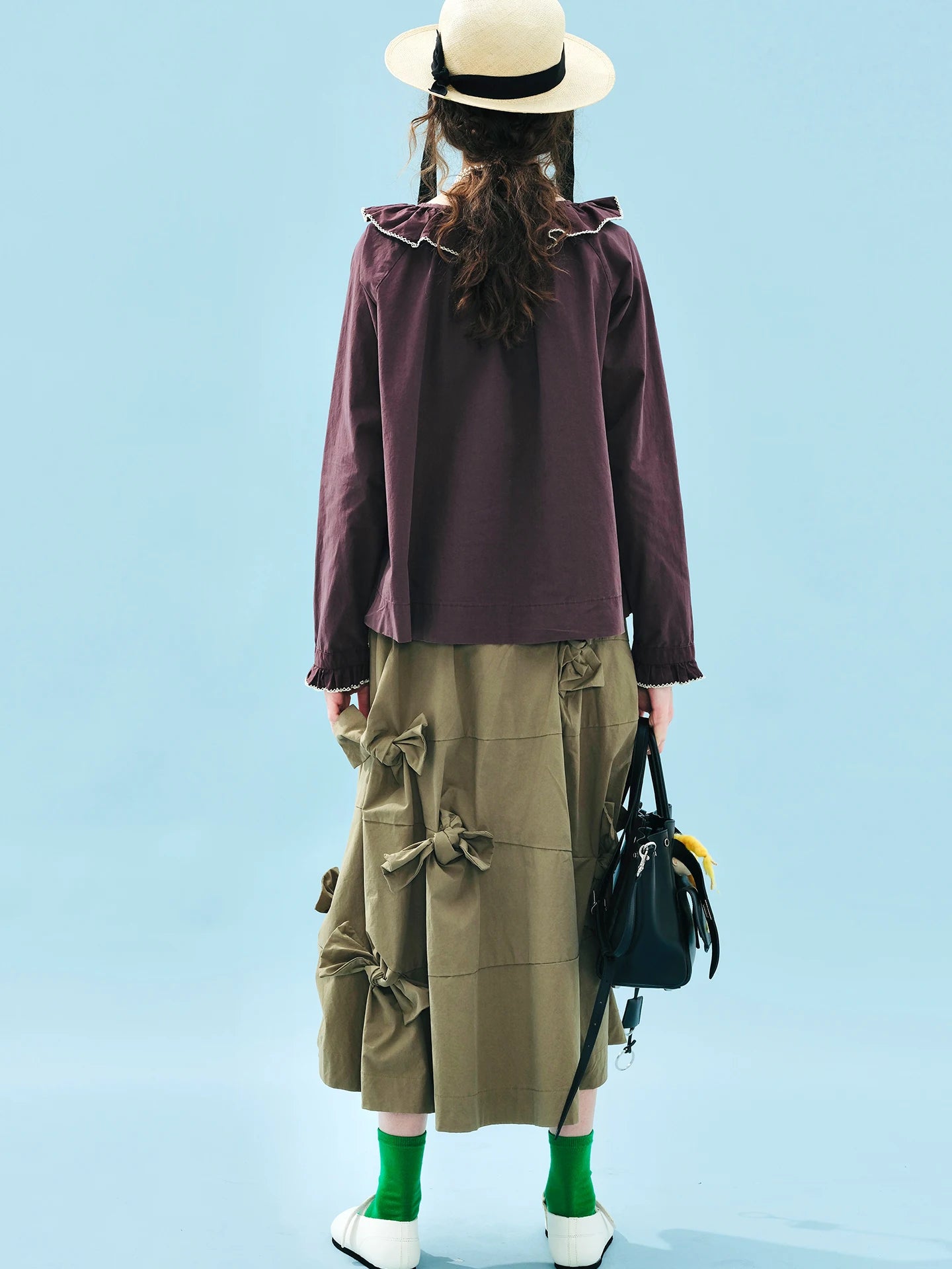 imakokoni 2025 Early Autumn Artistic Washed Braided Bow Half-Dress Casual Retro Women's A-Line Skirt255188