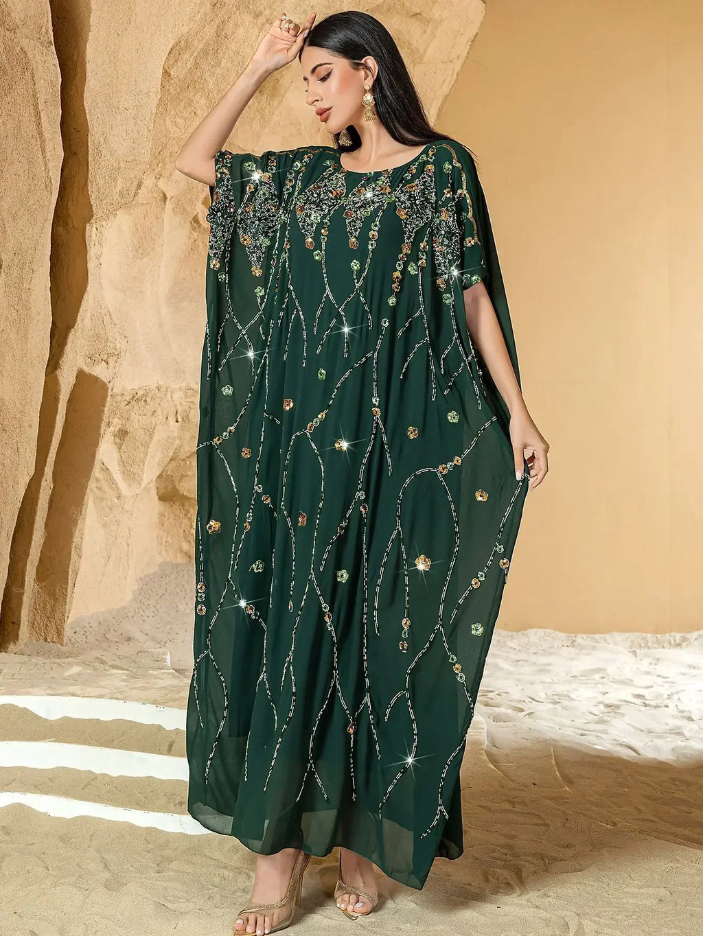 2025 Summer Eid Djellaba Morocco Sequins Embroidery Abayas Short Sleeve Dresses Jalabiya Dubai Turkey Kaftan Women Muslim Robes