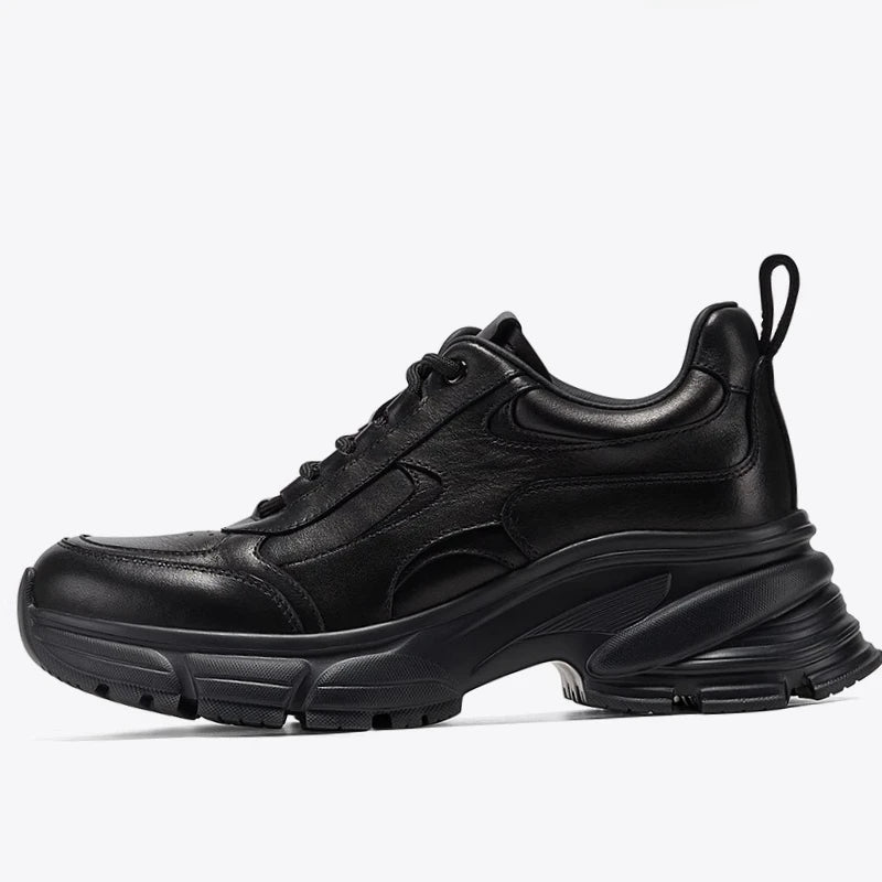 Europe Style White Elevated Shoes for Women's Casual Sports Daddy Shoes Breathable Genuine Leather Thick-soled Heightening Shoes