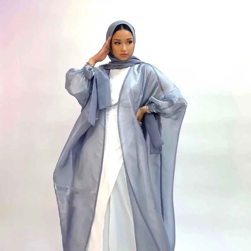2025 Eid Abaya Dubai Puff Sleeves Muslim Dress Silky Turkey Kaftans for WomenRobe Kimono Islam Abayas Femme Musulmane African