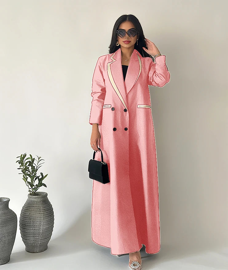 Simple Black Daily Women Abaya Muslim Robe Loose Female Blazer New Double Breasted Lady Jacket One Piece فساتين إسلامية