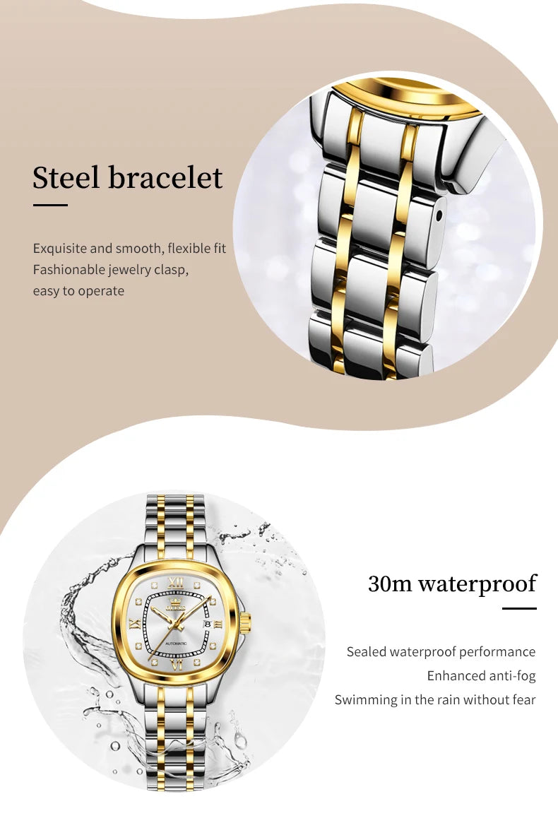 OLEVS 9810 Ladies Watch Luxury Automatic Mechanical Watch Waterproof Luminous Date Watch For Women Bracelet Set Original Reloj