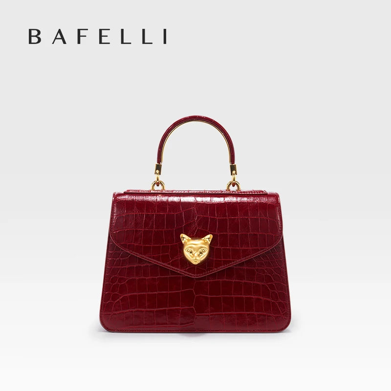 2025 BAFELLI CAT WOMEN'S NEW CROCODILE PATTERN LEATHER FASHION HANDBAG STYLISH BUSINESS FEMALE LEATHER LUXURY BRAND OL PURSE