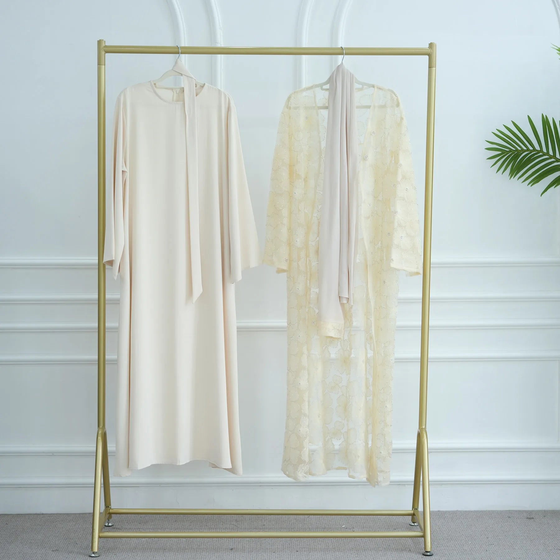 Luxury Dubai Lace Beads Cardigan Muslim Sets Women Hijab Abaya Kimono Jalabiya Ramadan Turkey Kaftan Robe Islam Clothing Caftan