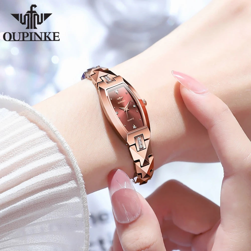 OUPINKE 3242 Women Watch Elegant Luxury Imported Swiss Movement Women Quartz Watch Diamond Tungsten Steel Watch Gift Box Set