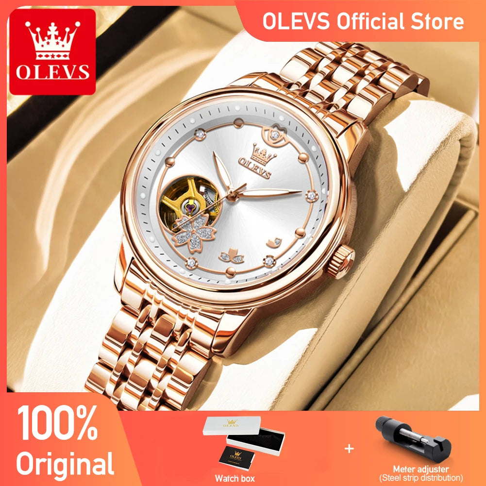 OLEVS 6732 Women Watches Luxury FashionAutomatic Mechanical Watch Stainless Steel Waterproof Watches For Women Gifts Box New