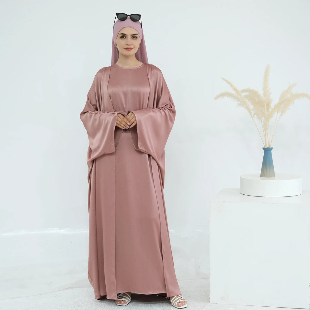 Ramadan Muslim Women 2 Piece Set Party Dresses Abaya Eid Jalabiya Sashes Morocco Dubai Kaftan Cardigan Robe Kimono Kebaya Caftan