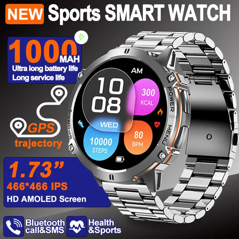 For XIAOMI 1000MAH endurance Sport Smart Watch Men 1.73-inch HD Screen GPS tracker Compass Bluetooth Call Waterproof Smart Watch