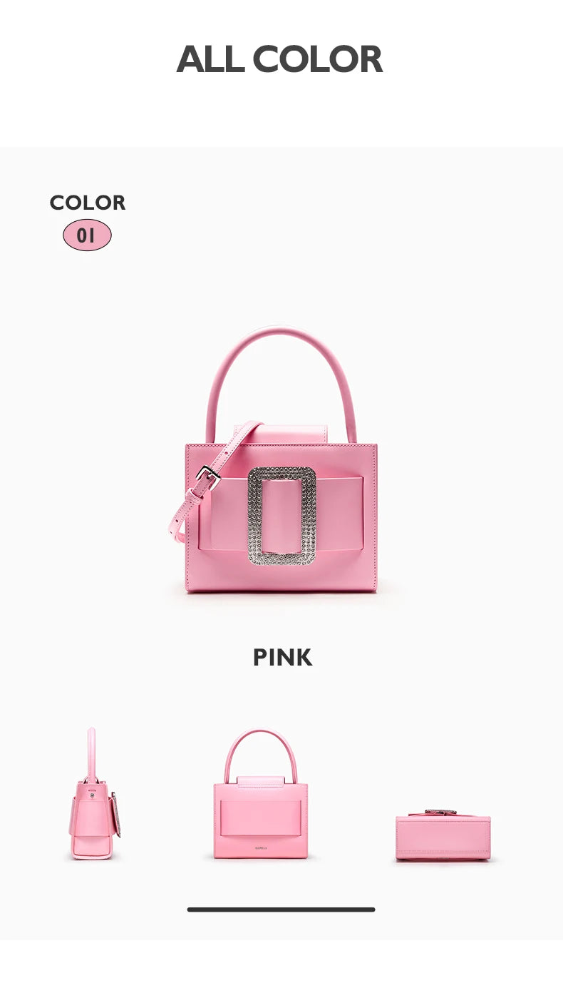 BAFELLI 2025 NEW WOMEN'S FASHION PINK EVENING HANDBAG SHOULDER BOXY BAG CASUAL PURSE LUXURY BRAND DESIGNER LEATHER TREND LADY