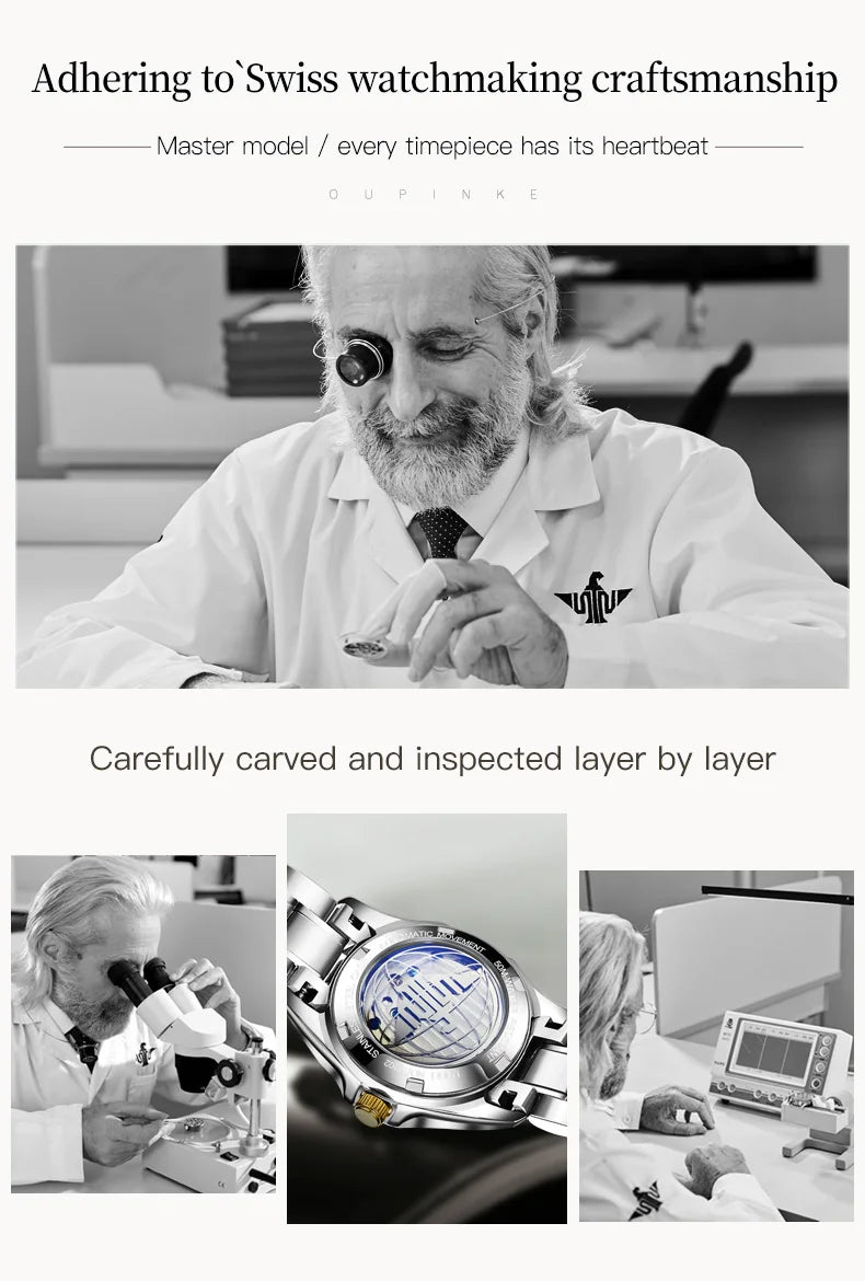 OUPINKE 3202 Women Watch Original Tungsten Steel Moon Phase Waterproof Watch Luxury Swiss Brand Women Automatic Mechanical Watch