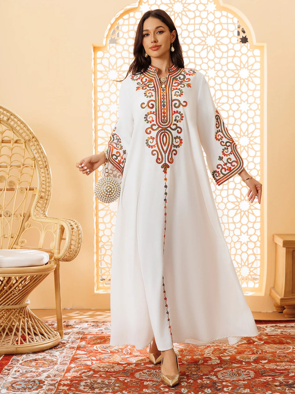 2025 Autumn And Winter Muslim Fashion Women's Embroidery Rope Embroidery Middle East Robe Arabic Dress