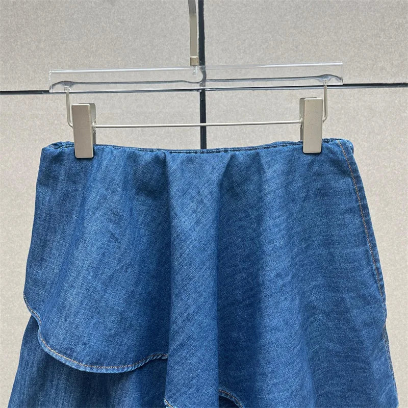 Women's skirt New asymmetrical spiral long skirt for autumn 2025 High waisted slim women's half skirt Cotton blend denim skirt