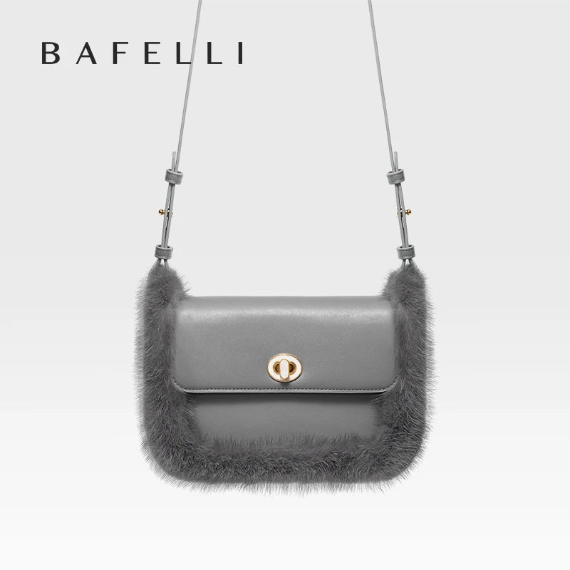 BAFELLI 2025 NEW WOMEN'S BAGS FASHION TRENDING FUR GENUINE LEATHER LUXURY BRAND ORIGINAL DESIGNER CROSSBODY SHOULDER PURSE