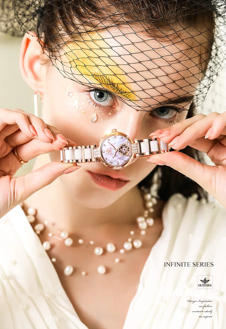 OUPINKE 3183 Women Watch Top Luxury Brand Automatic Mechanical Tungsten Steel Watchstrap Waterproof Gift Box Watches For Women