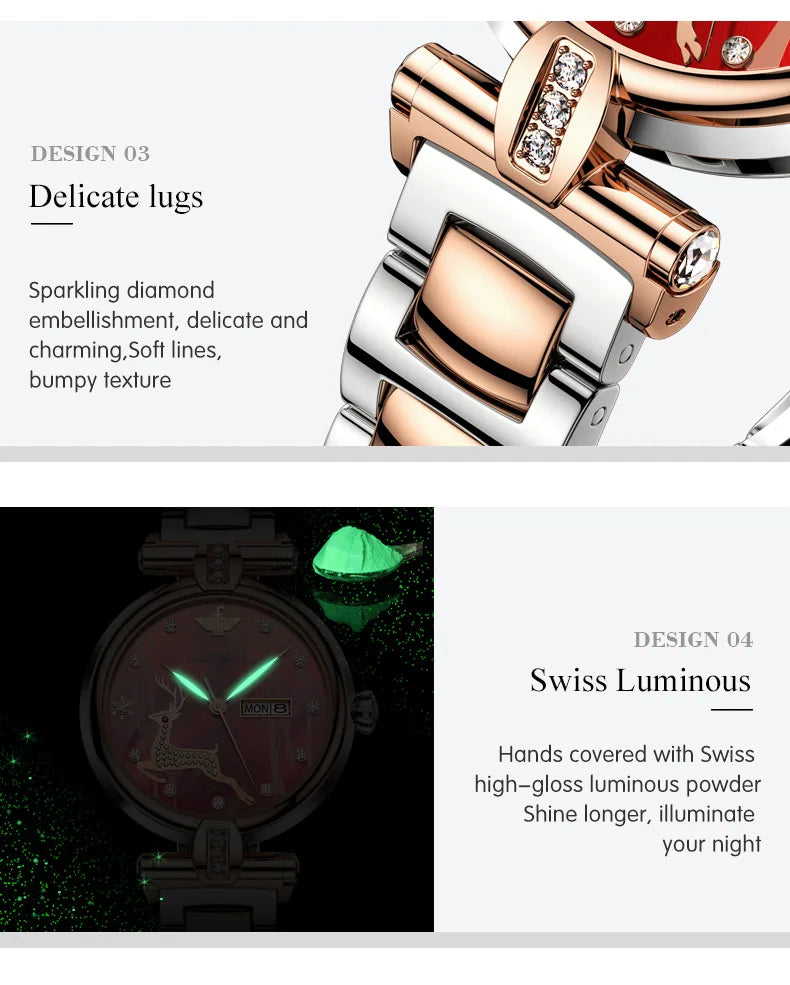 OUPINKE 3180 Luxury Brand Women Watch Original Automatic Mechanical Watch Calendar Elegant Women Dress Bracelet Watch Gift Box