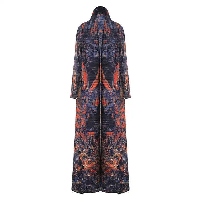 [Vibe] Modest Pleated Robe Islamic Pleated 2025 Muslim Long Sleeve Dress Cape Printed Women Fashion Abaya