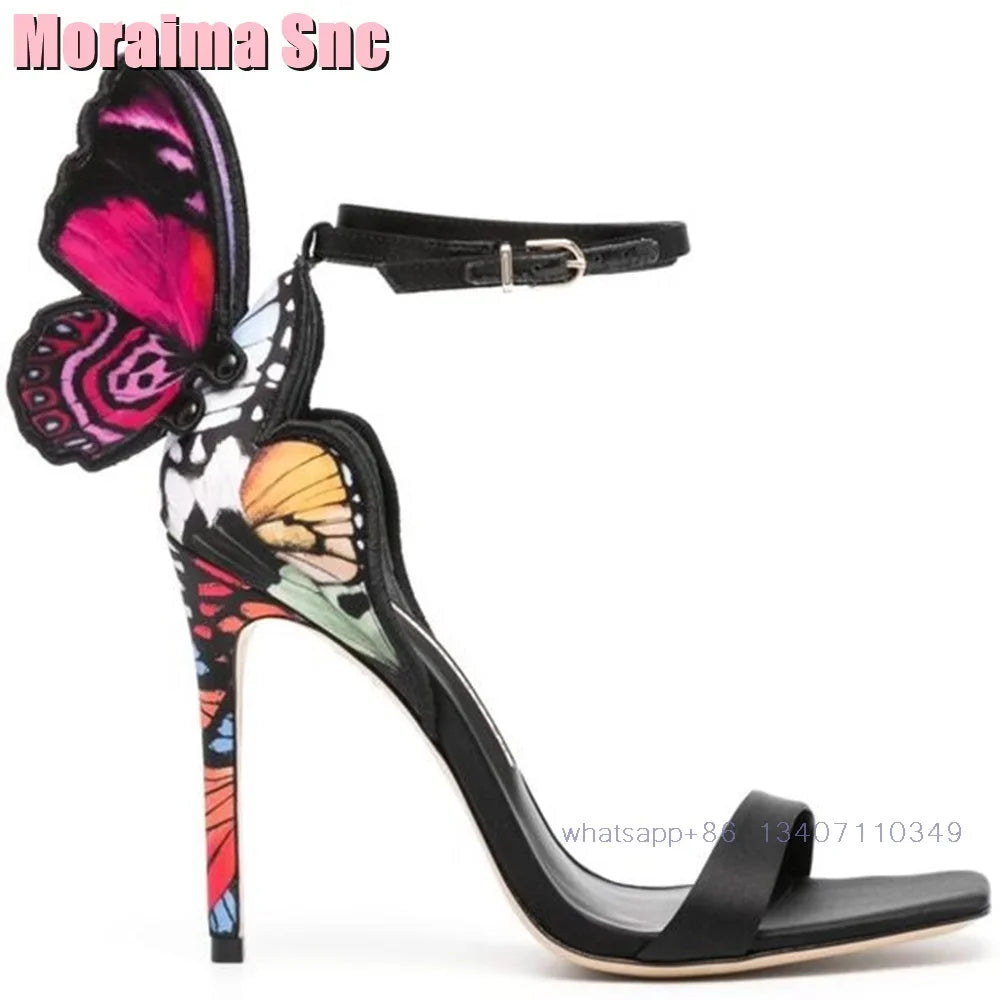 2025 New Back Butterfly Decor Wedding Shoes Bridal Sandals Stiletto High Heel Round Toe Ankle Buckle Bling Dress Shoes Banquet