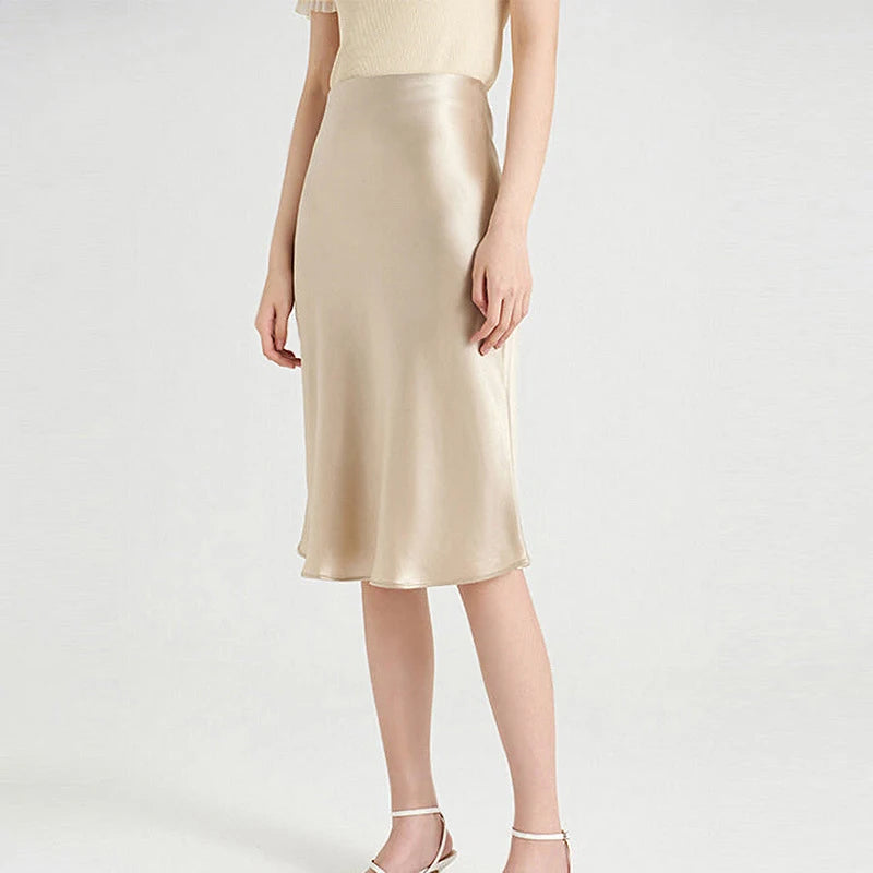 BellaSilk Women 100% Silk Short Skirt 22Mm Elastic Waist A-Line Skirts 2025 Spring Summer Luxury Bottoms