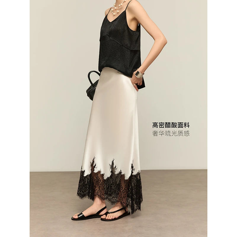 2025 New Arrival Summer Women Casual High Waist Elegant Slim Pencil Skirt Lace Patchwork Good Quality Ankle-length Skirts T11