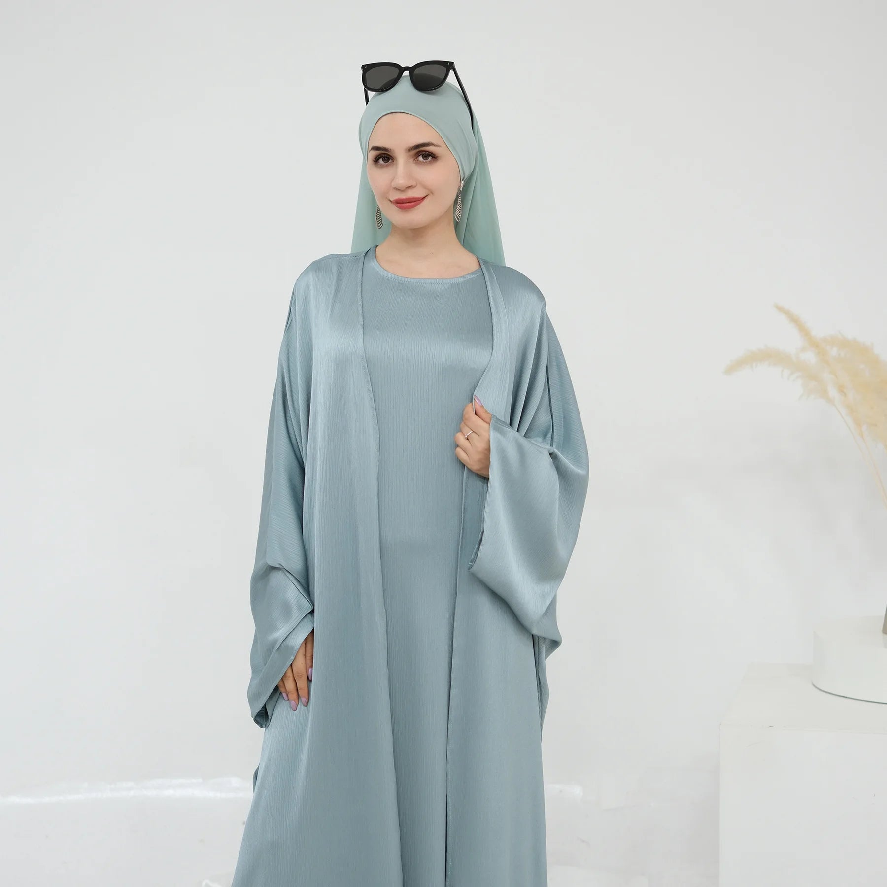 Ramadan Muslim Women 2 Piece Set Party Dresses Abaya Eid Jalabiya Sashes Morocco Dubai Kaftan Cardigan Robe Kimono Kebaya Caftan