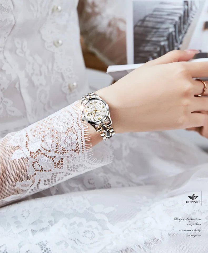 OUPINKE 3169 Woman Automatic Watch Dual Calendar Business Mechanical Watch For Women Fashion Original Waterproof Hand Clock